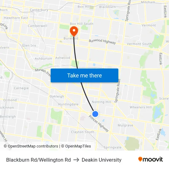 Blackburn Rd/Wellington Rd to Deakin University map