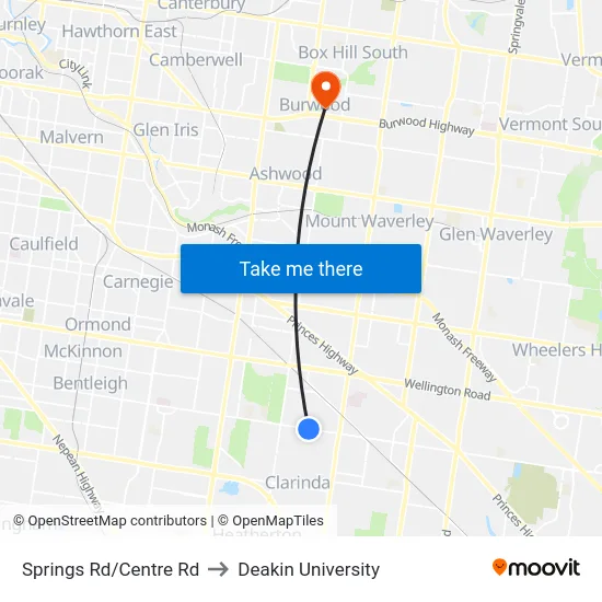 Springs Rd/Centre Rd to Deakin University map