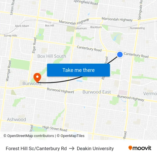 Forest Hill Sc/Canterbury Rd to Deakin University map