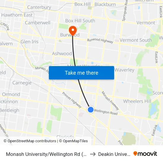 Monash University/Wellington Rd to Deakin University map