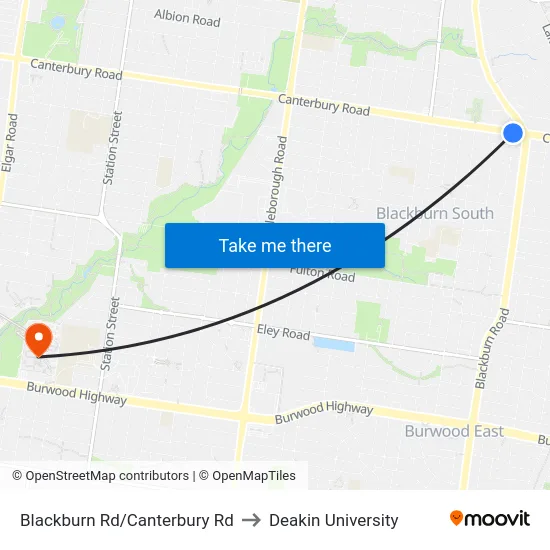 Blackburn Rd/Canterbury Rd to Deakin University map