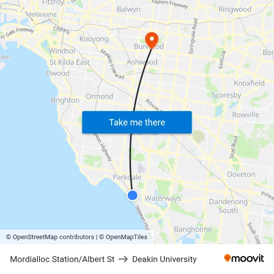 Mordialloc Station/Albert St to Deakin University map