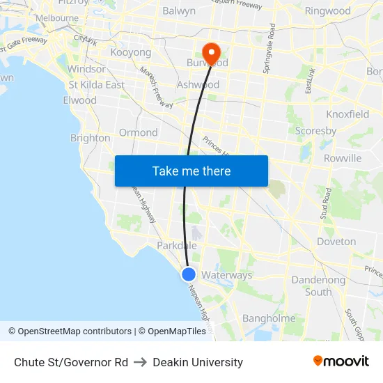 Chute St/Governor Rd to Deakin University map