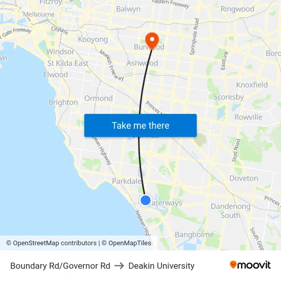 Boundary Rd/Governor Rd to Deakin University map
