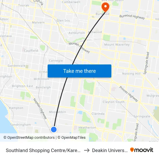 Southland Shopping Centre/Karen St to Deakin University map