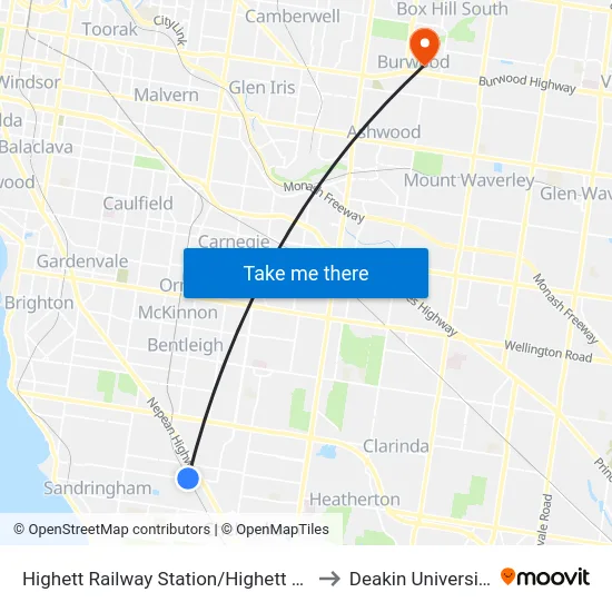Highett Railway Station/Highett Rd to Deakin University map