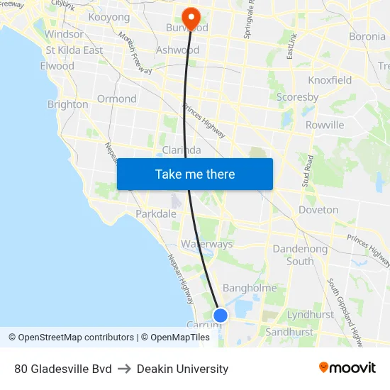80 Gladesville Bvd to Deakin University map