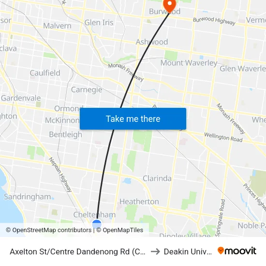Axelton St/Centre Dandenong Rd to Deakin University map
