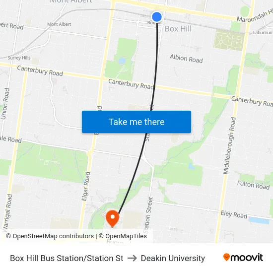 Box Hill Bus Station/Station St to Deakin University map