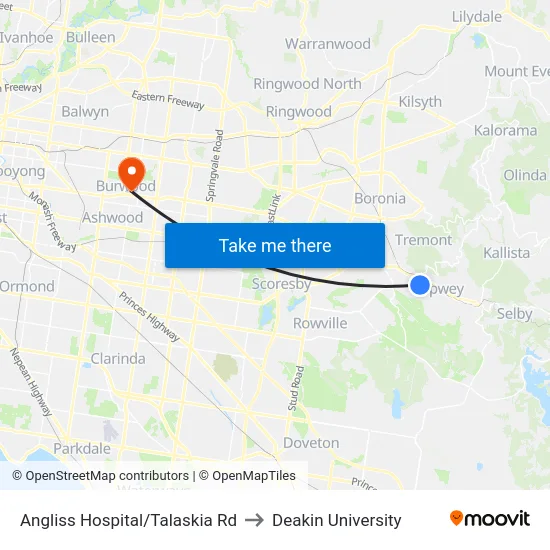 Angliss Hospital/Talaskia Rd to Deakin University map