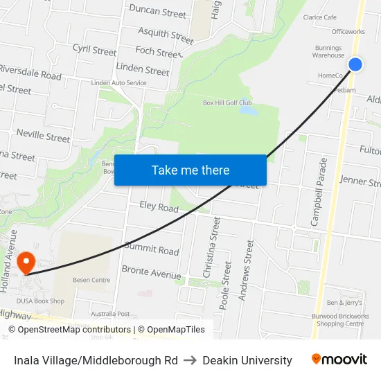 Inala Village/Middleborough Rd to Deakin University map