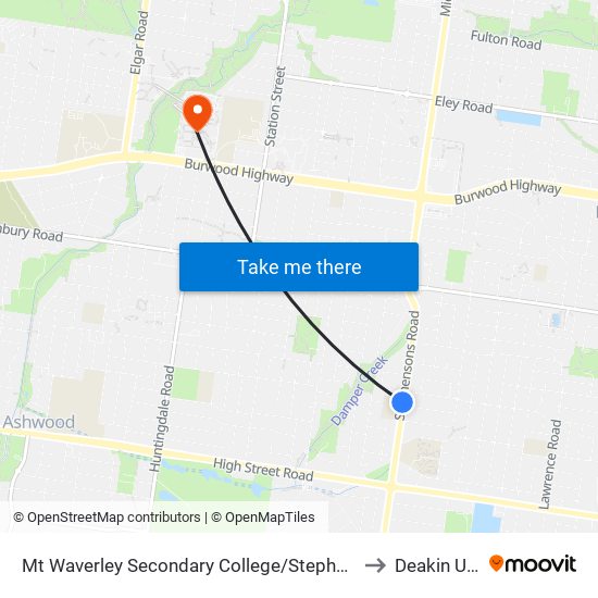 Mt Waverley Secondary College/Stephensons Rd (Mount Waverley) to Deakin University map