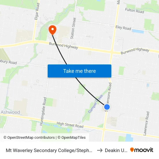 Mt Waverley Sec Col/Stephensons Rd to Deakin University map