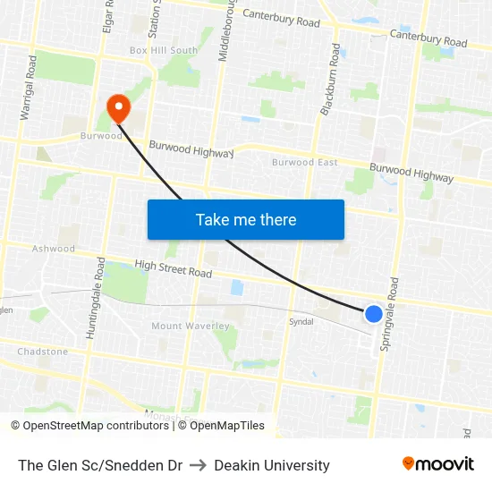 The Glen Sc/Snedden Dr to Deakin University map