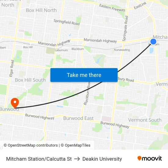 Mitcham Station/Calcutta St to Deakin University map