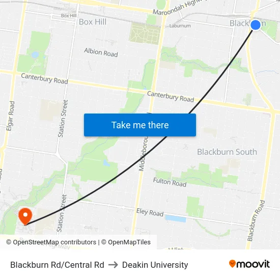 Blackburn Rd/Central Rd to Deakin University map