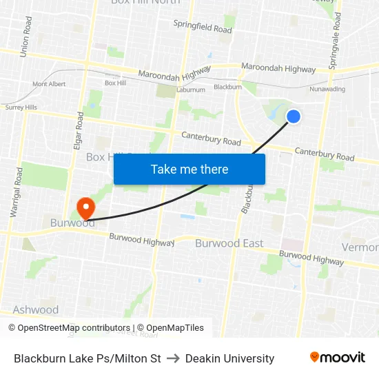 Blackburn Lake Ps/Milton St to Deakin University map
