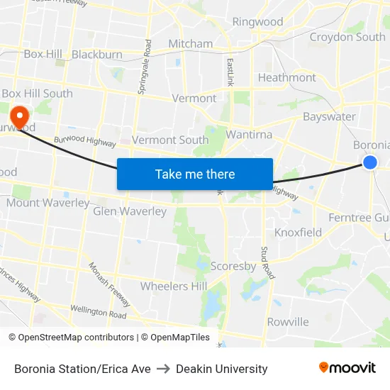 Boronia Station/Erica Ave to Deakin University map