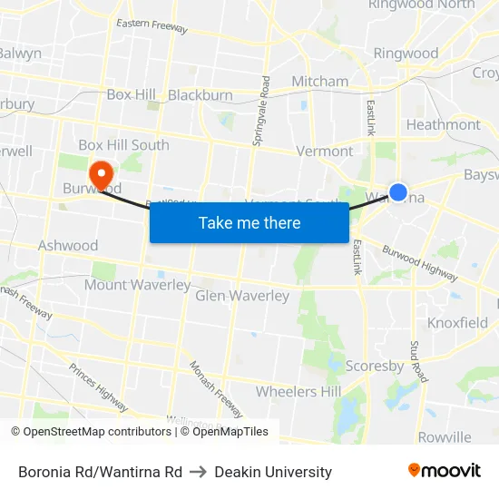 Boronia Rd/Wantirna Rd to Deakin University map
