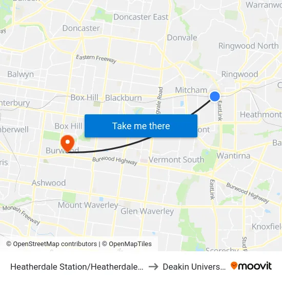 Heatherdale Station/Heatherdale Rd to Deakin University map