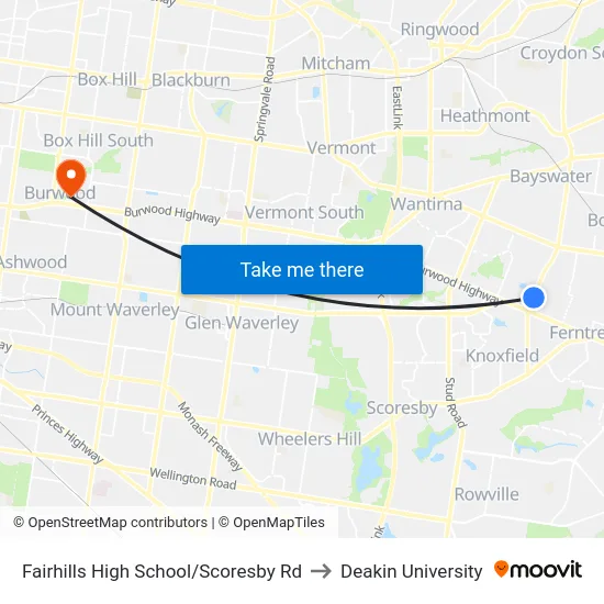 Fairhills High School/Scoresby Rd to Deakin University map