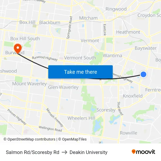 Salmon Rd/Scoresby Rd to Deakin University map