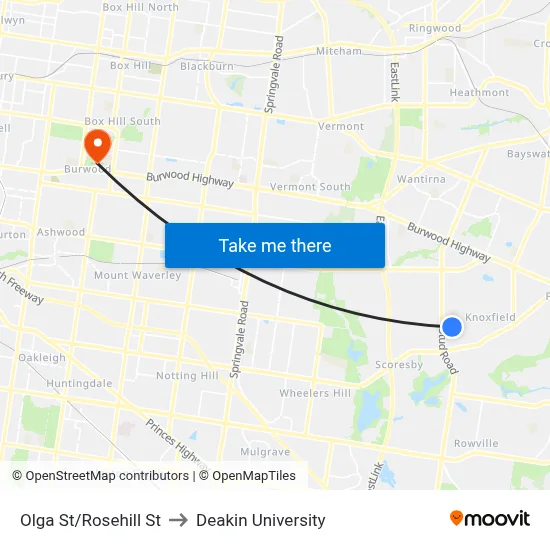 Olga St/Rosehill St to Deakin University map