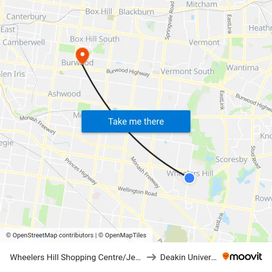 Wheelers Hill Shopping Centre/Jells Rd to Deakin University map