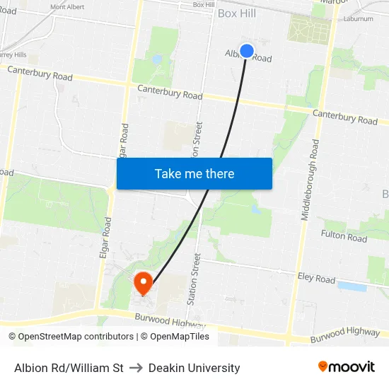 Albion Rd/William St to Deakin University map