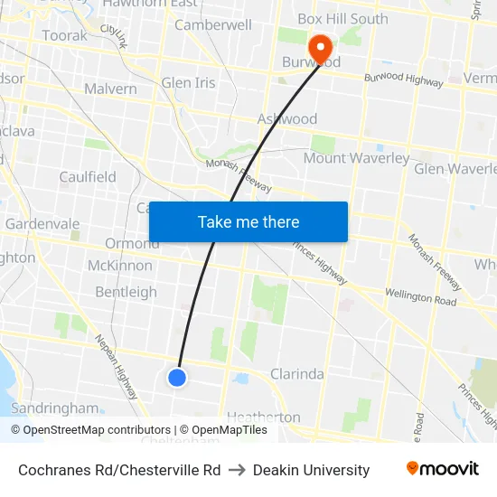 Cochranes Rd/Chesterville Rd to Deakin University map