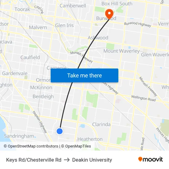 Keys Rd/Chesterville Rd to Deakin University map