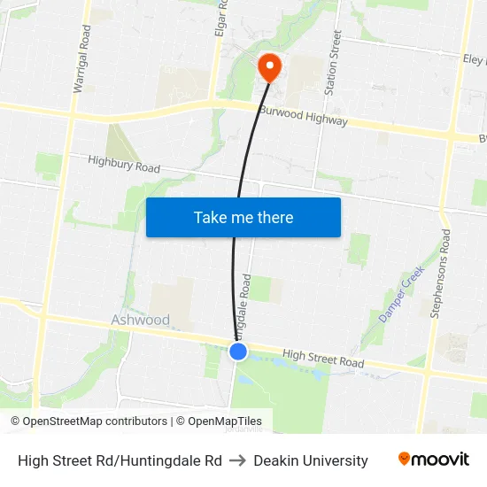 High Street Rd/Huntingdale Rd to Deakin University map