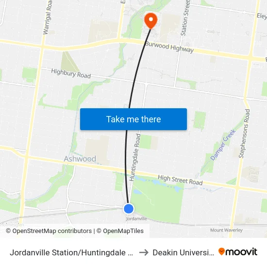 Jordanville Station/Huntingdale Rd to Deakin University map