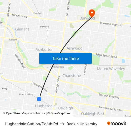 Hughesdale Station/Poath Rd to Deakin University map