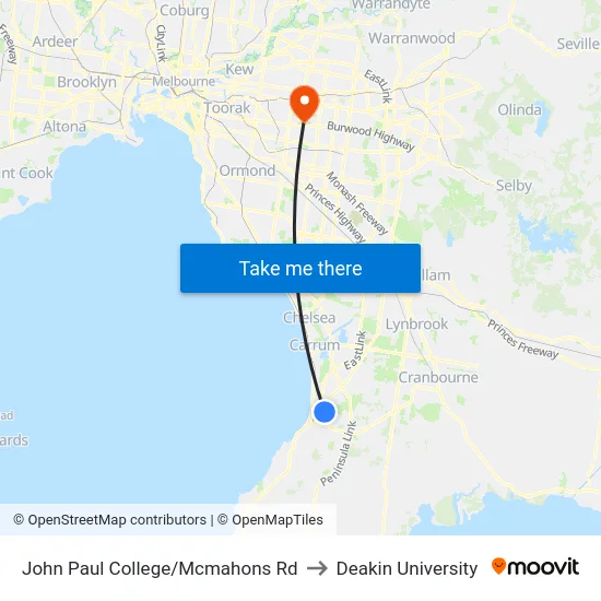 John Paul College/Mcmahons Rd to Deakin University map