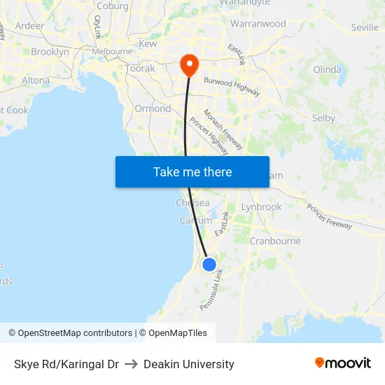 Skye Rd/Karingal Dr to Deakin University map