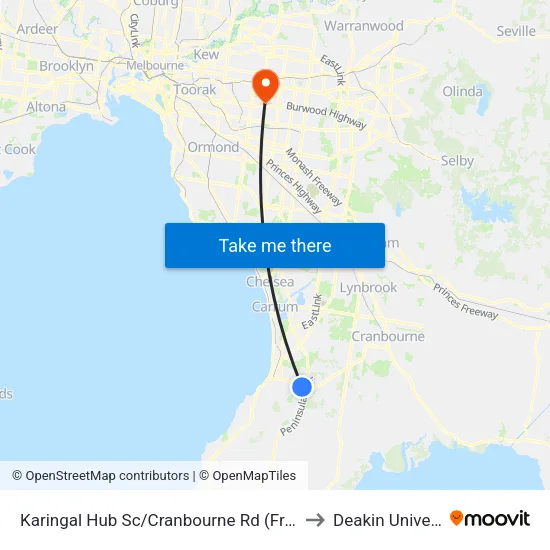 Karingal Hub Sc/Cranbourne Rd to Deakin University map