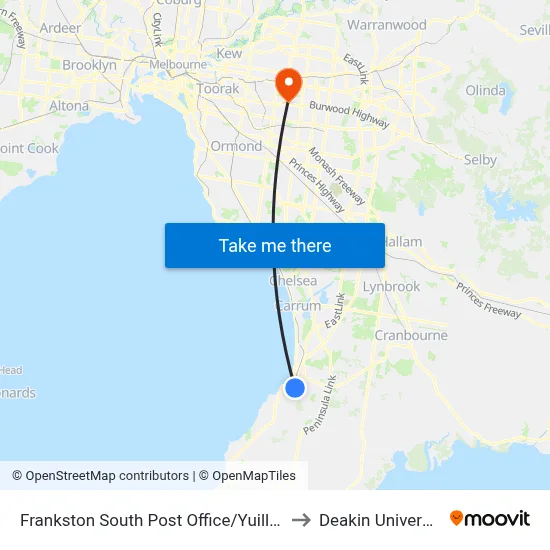 Frankston South Post Office/Yuille St to Deakin University map