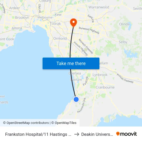 Frankston Hospital/11 Hastings Rd to Deakin University map