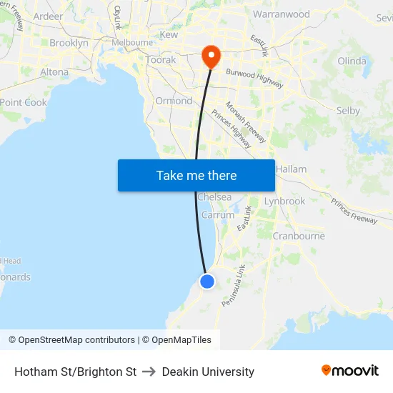 Hotham St/Brighton St to Deakin University map