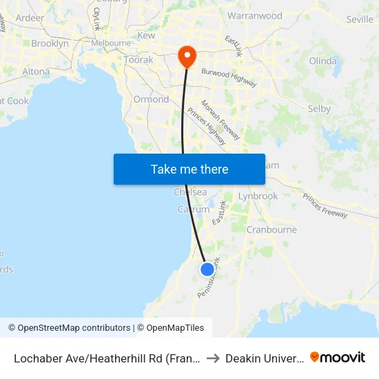 Lochaber Ave/Heatherhill Rd to Deakin University map