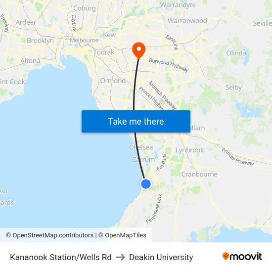 Kananook Station/Wells Rd to Deakin University map
