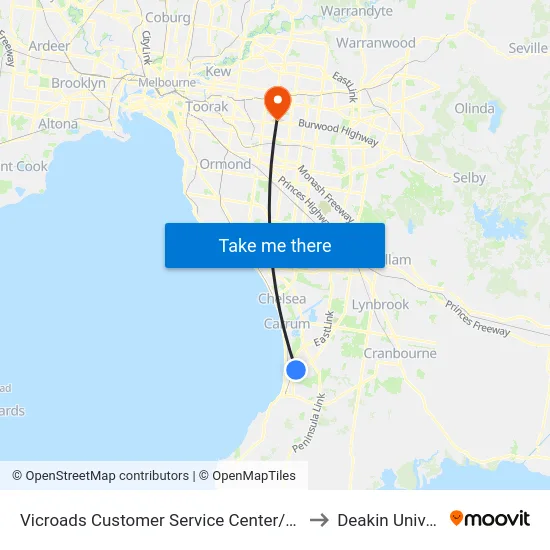 Vicroads Customer Service Center/Hartnett Dr to Deakin University map