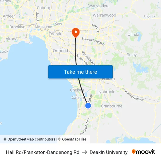Hall Rd/Frankston-Dandenong Rd to Deakin University map