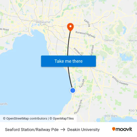 Seaford Station/Railway Pde to Deakin University map