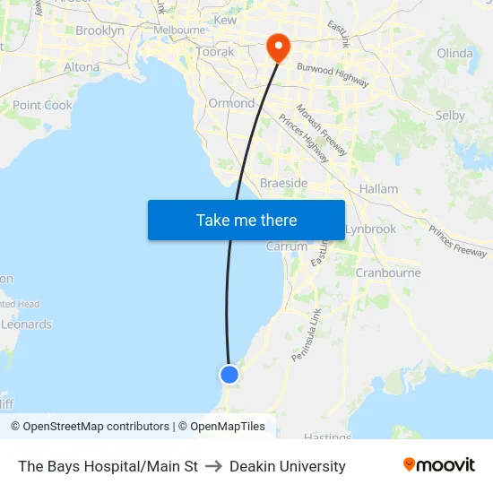 The Bays Hospital/Main St to Deakin University map