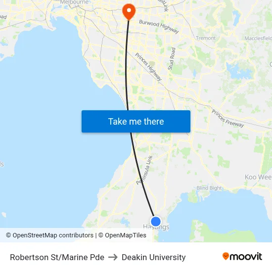 Robertson St/Marine Pde to Deakin University map