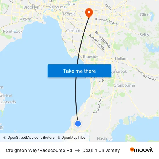 Creighton Way/Racecourse Rd to Deakin University map
