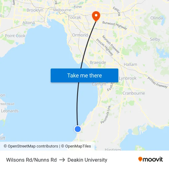 Wilsons Rd/Nunns Rd to Deakin University map