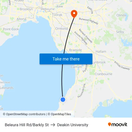 Beleura Hill Rd/Barkly St to Deakin University map